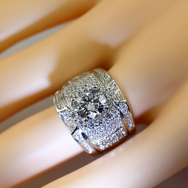 Mænd Fashion Rhinestone Sølvbelagt bryllup Engagement Finger Ring smykker US 9