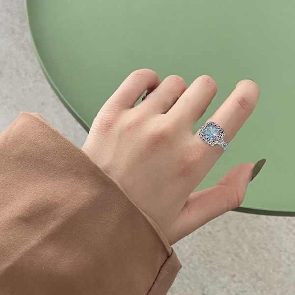 Kvinnor Ring Square Cubic Zirconia Smycken Shining Rhinestones Finger Ring För Bröllop White US 6