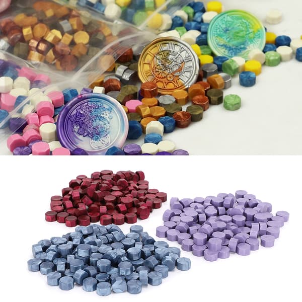 3 stk. segllakperler ottekantede retro bronzefarvede voksseglstempler i pose håndværksværktøj model D