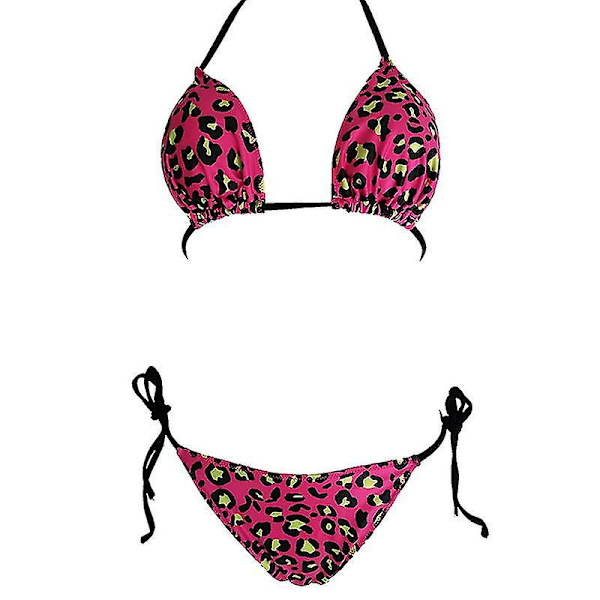 Kvinnor Sexig Bikinithong Set Vadderade Push Up Badkläder Leopard Rose Red M