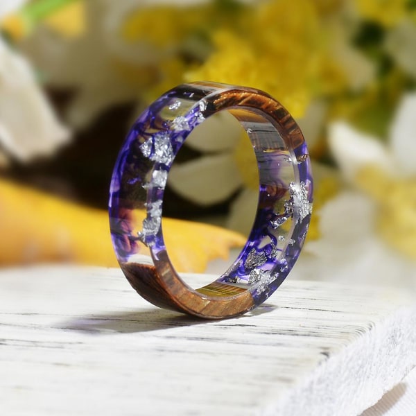 Kreativa kvinnor trä torkad blomma Transparent finger ring smycken födelsedagspresent Purple 1.7cm