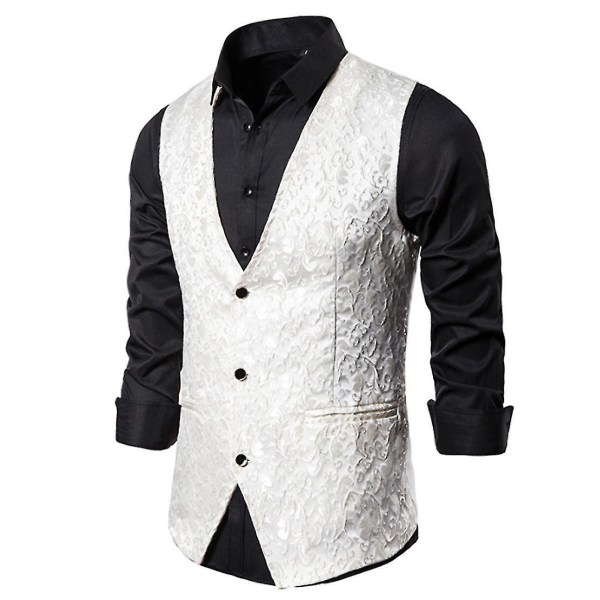 Enkeltspent vest for menn Slim Fit formell dressprint vest S White