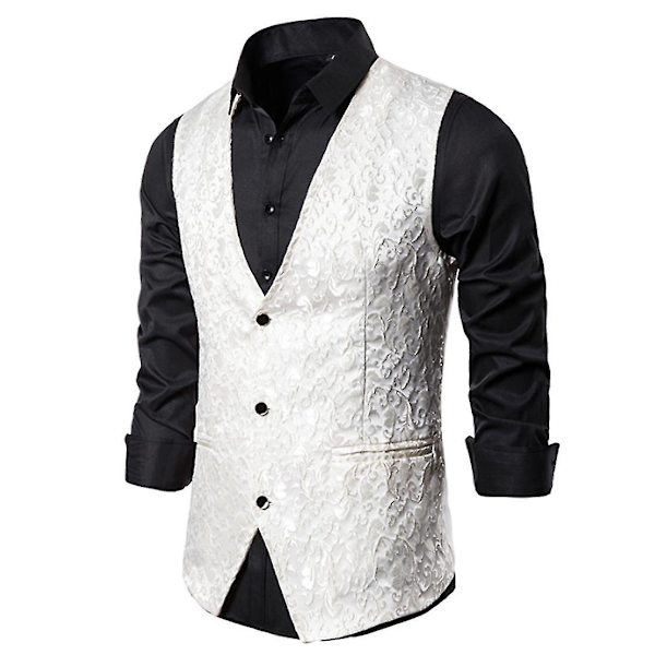 Enkeltspent vest for menn Slim Fit formell dressprint vest S White