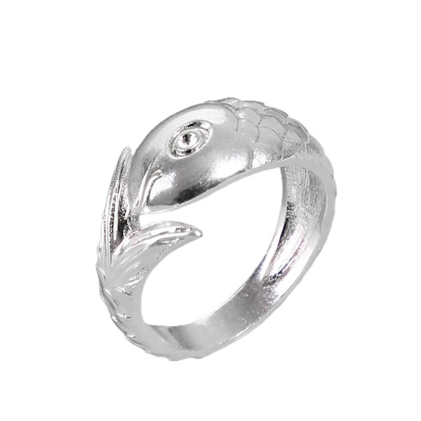 Bred snidad robust damring silverfärgad fisk justerbar ring smycketillbehör