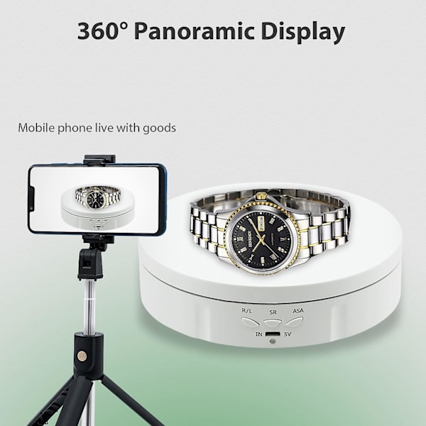 5,7 tommer automatisk professionel fotografering pladespiller 360 graders roterende video/smykker/ur display stativ - hvid