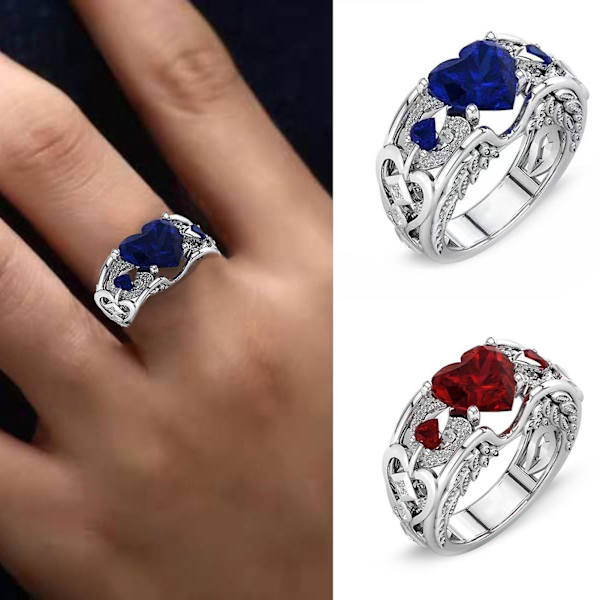 Kvinnor Ring Hollow Out Heart Smycken Galvanisering Mode Utseende Fingerring för bröllop Red US 10