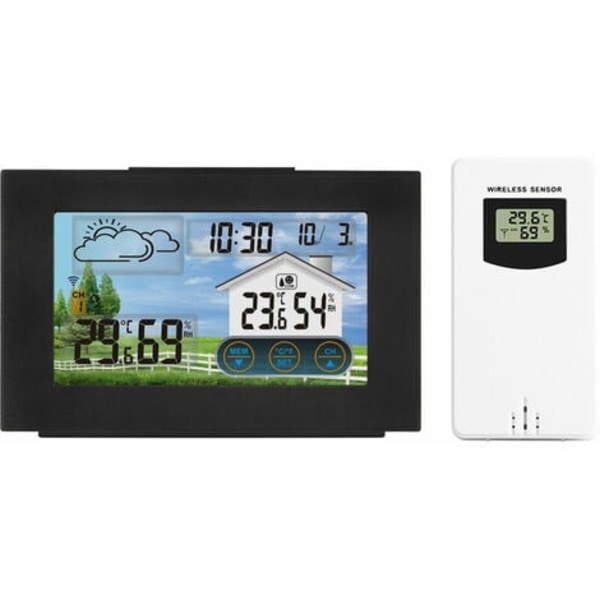 Digital väderstation med utomhussensor, trådlös väckarklocka, LCD-färgskärm, USB laddningsport, väckarklocka, vi