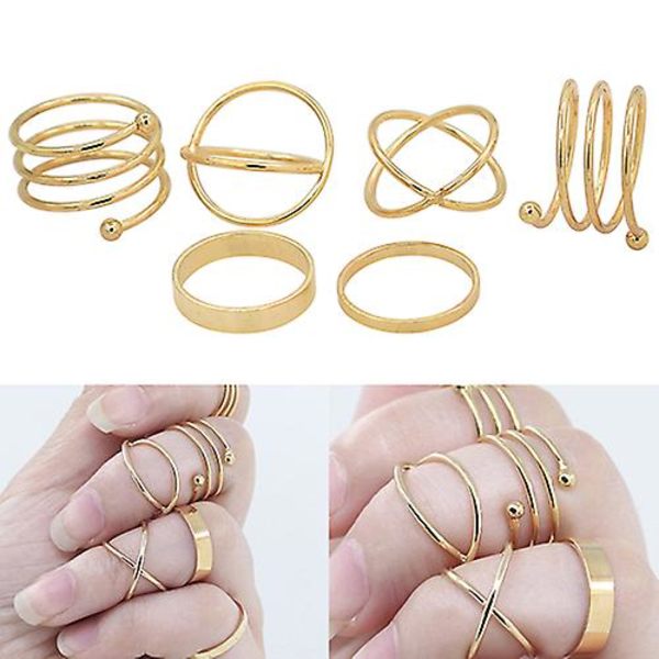 6kpl/ set Naisten Golden Tone Stack Plain Slim Band Midi Ring Spiraaliset rystyssormukset US 6