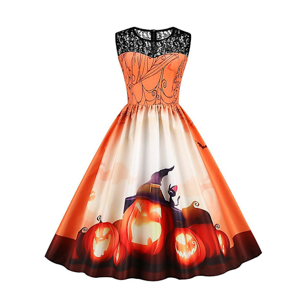 Naisten hihaton halloween- print A-linjainen hame M JY15345