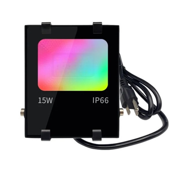 RGBW utendørs LED-flomlys 15W smarttelefonkontrollert, Smart RGB fullfarge LED-spotlight, IP66 vanntett, 20 moduser 16