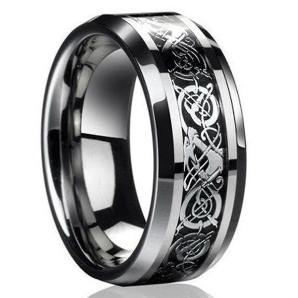 Mode Män Celtic Dragon Carving Titanium Stål Bröllopsring Ring Smycken Present Size 12