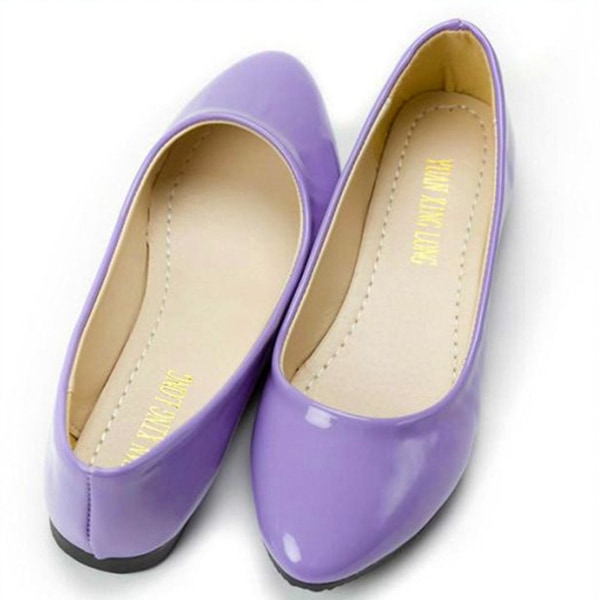 Kvinner Flat Pumps Slip On Ballett Loafers Sko Purple 37