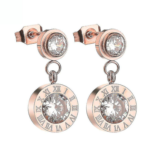 örhängen romerska siffror Rose Gold Micro Inlaid Zircon Örhängen för Bröllop
