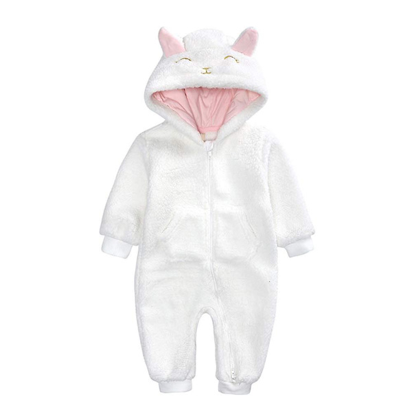 Baby fleece jumpsuit hættedragt snedragt langærmet jakkesæt White