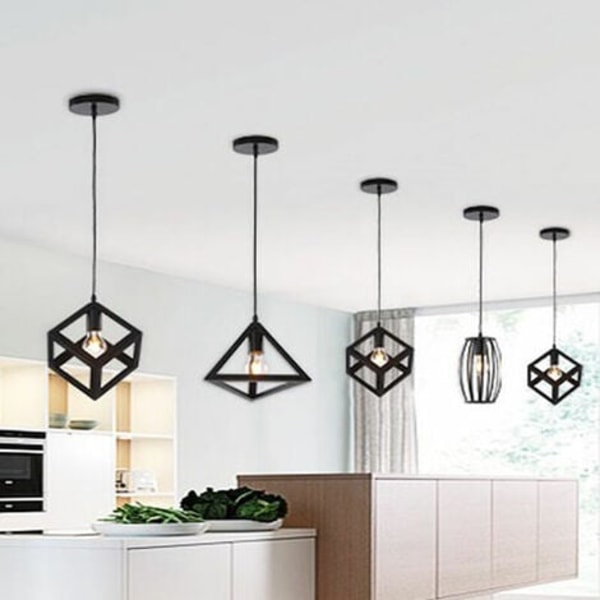 Sett med 3 metallgeometriformet pendellysekrone E27 Moderne industriell taklampe for soverom Stue Svart - Bl