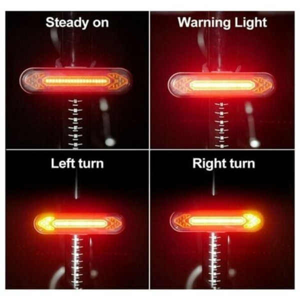 Takavalo, Varoitusjarru/suuntavilkku, MTB-ohjaus LED-takavalo, Vedenpitävä USB ladattava Polkupyörän takavalo