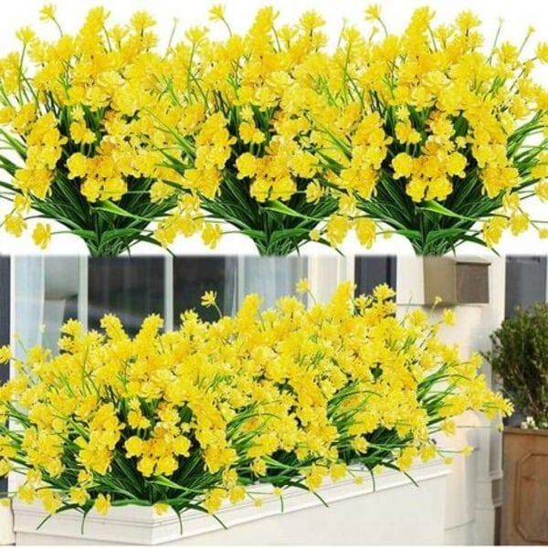 UV-bestandige utendørs kunstige planter og blomster - gul 8 STK