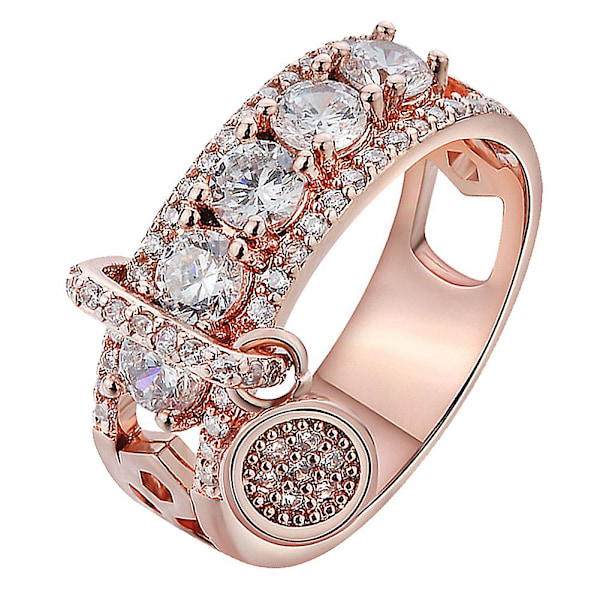 Lyx Kvinnor Cubic Zirconia Inlagd Rund Charm Ring Bröllopsfest Smycken Present Silver US 8
