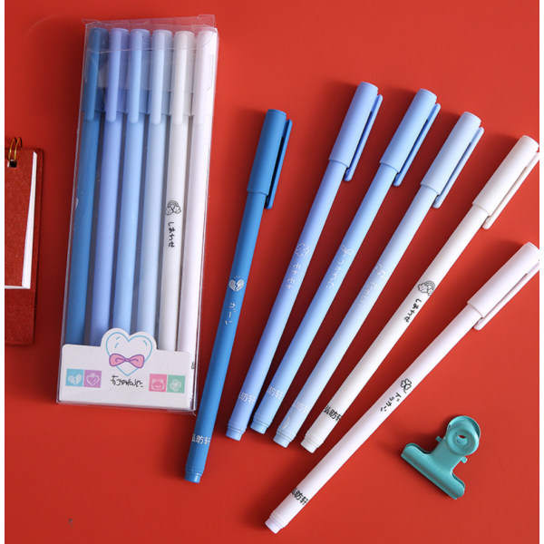 Morandi Color Boxed Pens Sex Black Gel Pen Set Exam Paper Carbon Pen (Morandi (Blå) (0,5 mm)),