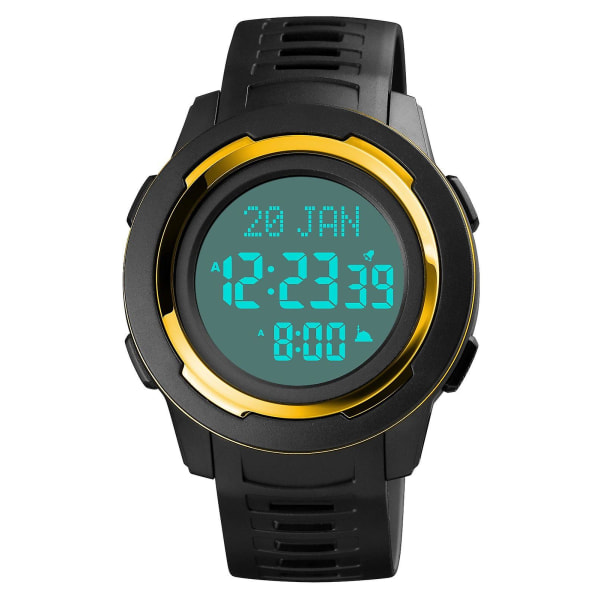 Vannavstøtende digitalt armbåndsur for menn med LED-lys gull og hvitt