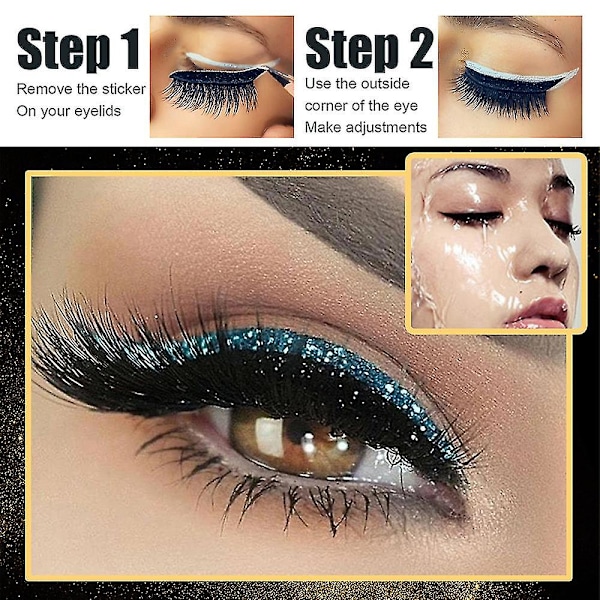 4 paria uudelleenkäytettäviä glitter-silmärajatarroja Blue