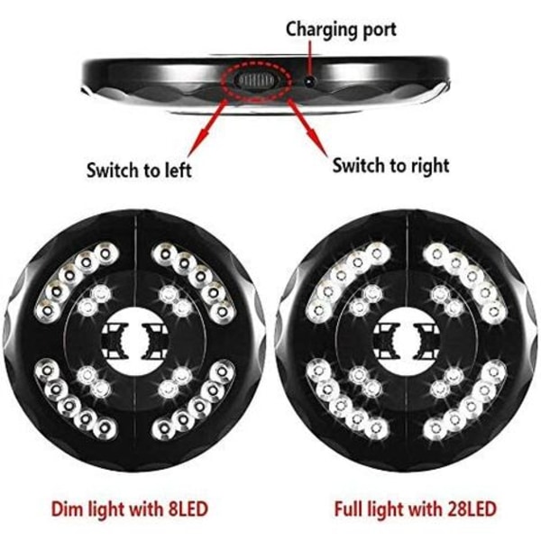 28 LED-uppladdningsbart trädgårdsparaplyljus, parasollljus med 2 ljusstyrkalägen, justerbar elastisk klämma för Garden Um