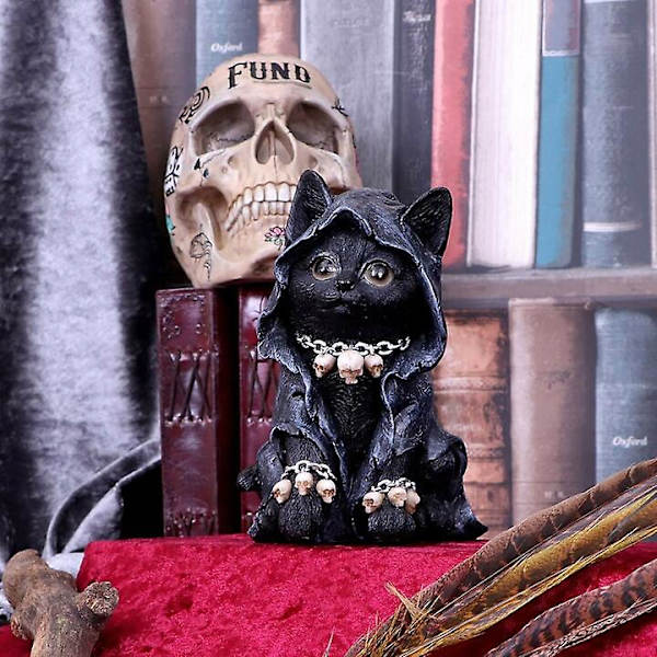 Gotisk sød sort kat statue Halloween dekorativ gave 10*10*15cm