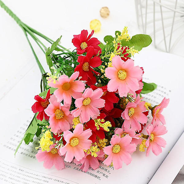 kunstig Daisy Flower Bunch Bryllup Hjem Grav Bukett Pink 1PC