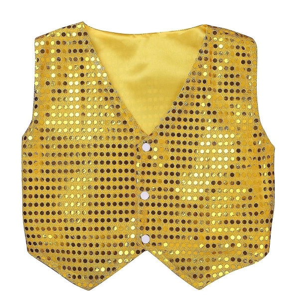 Barn Gutter Dance Performance Kostyme Paljettvest Jakke Gold 150cm