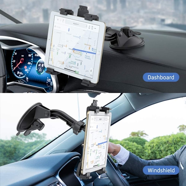 Universal Car Dashboard Tabletthållare, 360 graders rotation, TPU sugkoppslim, kompatibel med iPad Mini 4/3/2/