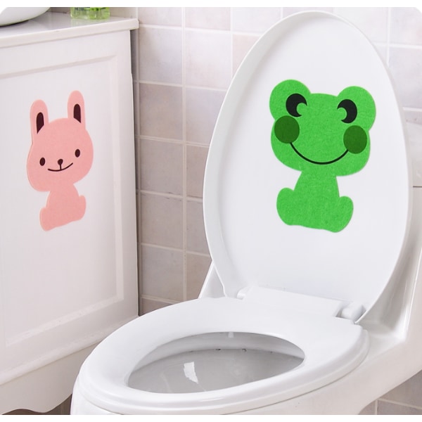 Set med 2 förtjockade filtdjur tecknade groda och kanin badrum toalett klistermärken,
