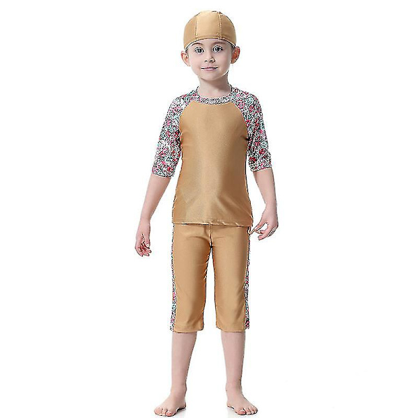 barn Flickor Islamiska Muslimska Badkläder Modest Burkini Arab Baddräkt Strandkläder Camel 3-4 Years