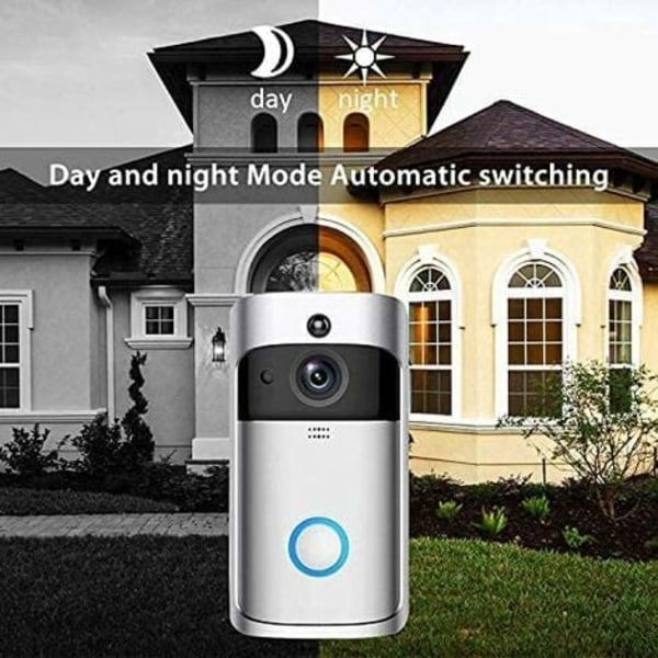 Trådløst WiFi videodørklokkekamera, infrarød nattsynsovervåking for iOS og Android (sølv)