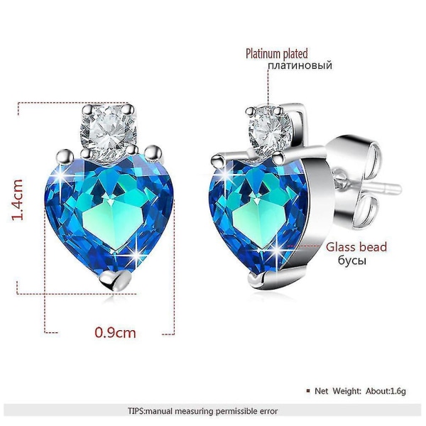 örhängen Round Blue Diamond Heart Platinum Eardrops For Ceremony