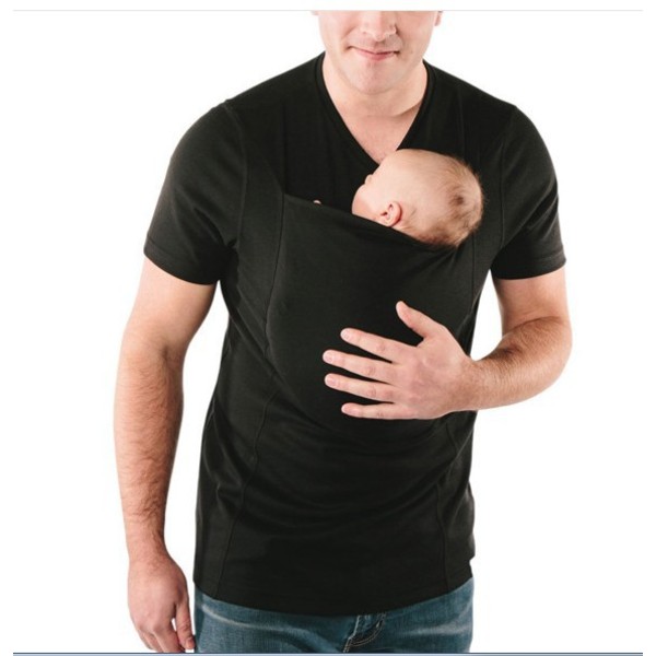 Baby Linne Känguru stor ficka T-shirt Black Man L