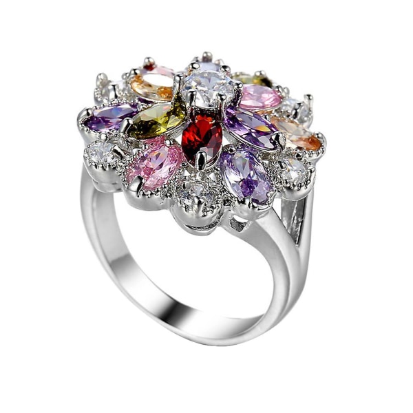Kvinnor Flerfärgad Cubic Zirconia Inlagd Ring Bröllop Engagemang Smycken Present US 7