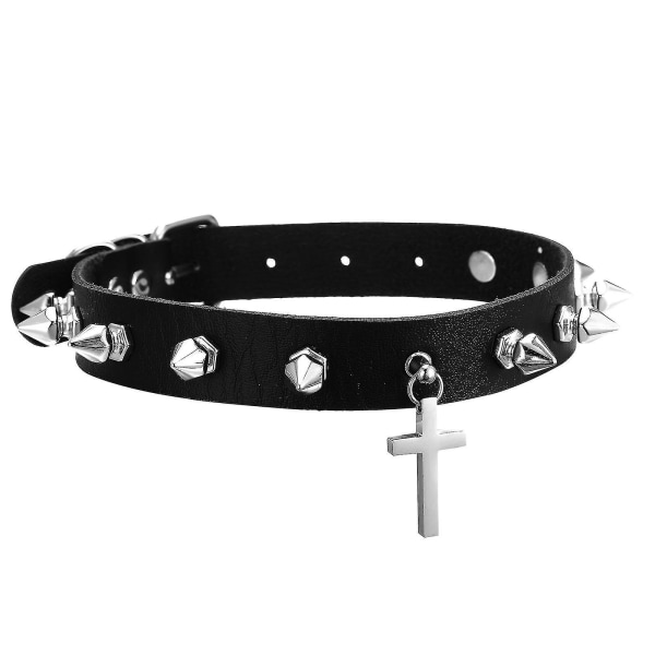 Cross Choker Halsband För kvinnor Flickor Goth Spiked Chokers Svart läderkrage Gotiska smycken Modeaccessoarer pink