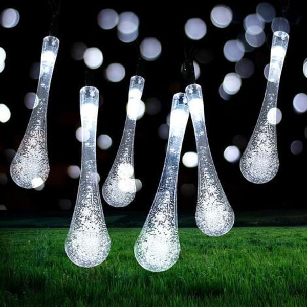 9,5 m 50 LED Water Drop Solar String Lights, 8 lägen Vattentät utomhus Solar Fairy Lights för trädgårdsfest jul(Whi