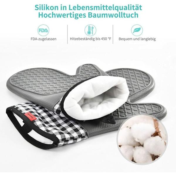 Uunin käsineet, lämmönkestävät liukumattomat silikoniset uunikintat, kattiloiden pidikkeet grillaukseen, keittiö (harmaa)