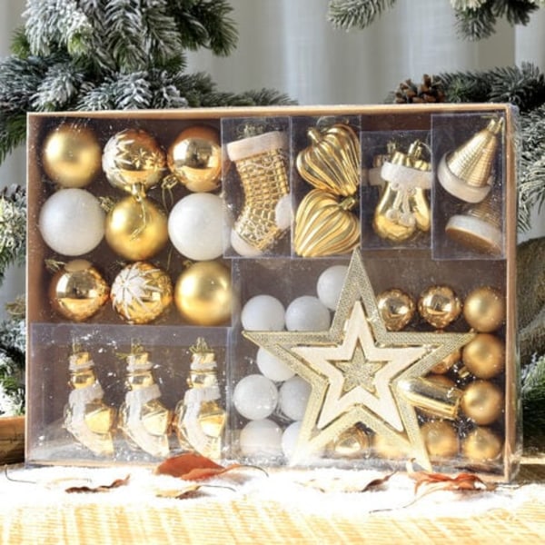 Lott med 24 julekuler innendørs utendørs dekorasjon 44 stk Jul etter eget valg Gull