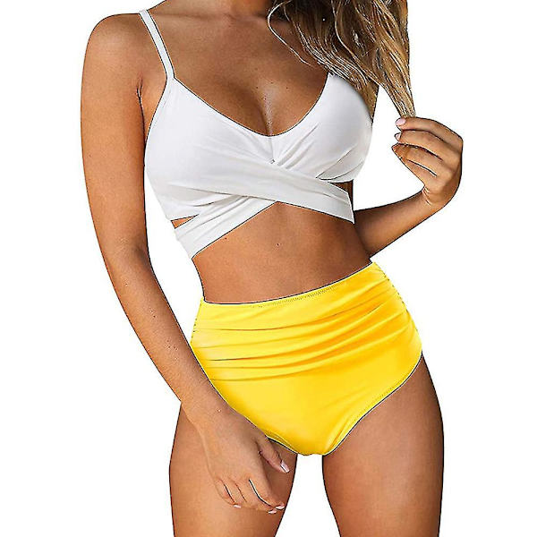 Kvinnor Tie Dye Push Up Vadderad Bikini Set Hög midja Baddräkt White L