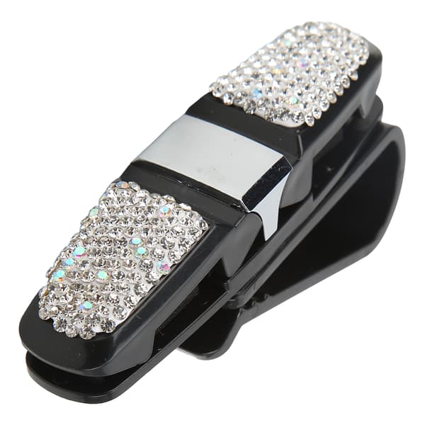 Krystal Rhinestone Universal Bil Solbrilleholder Klips Hvid