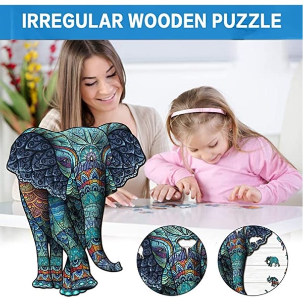A5 Flower Elephant Animal Jigsaw Pussel utan skarvning Helark Färg Linden Animal Puzzle - Unik formpussel - Ideal Family Game Collection