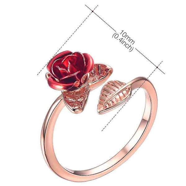 Naisten ruusukukka avoin sormus, säädettävä hääkihlasormuslahja Rose Gold