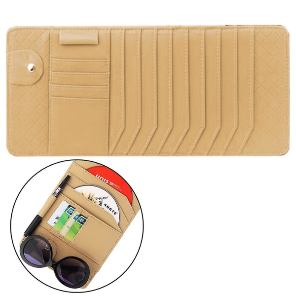 Cd Solskærm Organizer Cd Dvd'er Opbevaring Etui Holder Læder Vehicle Organizer Lommer Organization Til Bil Kreditkort Lommer Solbriller Pen Hol Beige