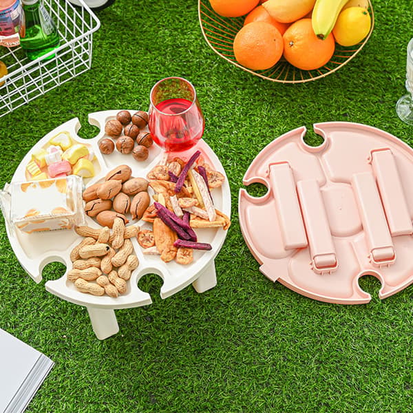 Foldbart Bærbart Vinbord Robust Struktur Let at Rengøre Snackbakke til Vandreture Park Strand Pink