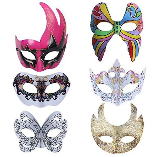 6 stk Hvite Masker Diy Maskerade Masker Halloween Ansiktsmasker
