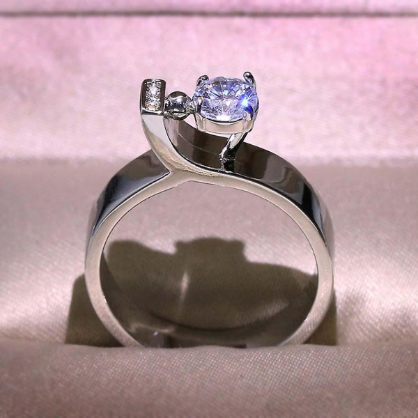 Kvinnor Rund Cubic Zirconia Inläggningar Finger Ring Bröllop Engagemang Smycken Present US8