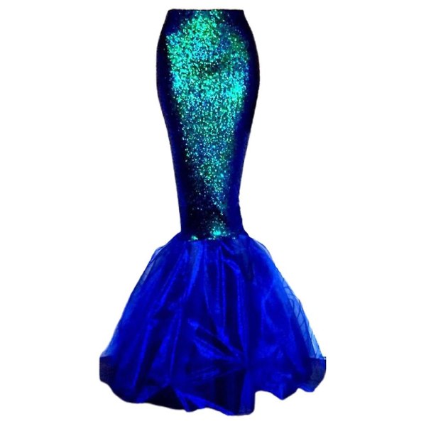 Sjöjungfru fisksvans kostym glitter kjol cosplay halloween rekvisita Blue M