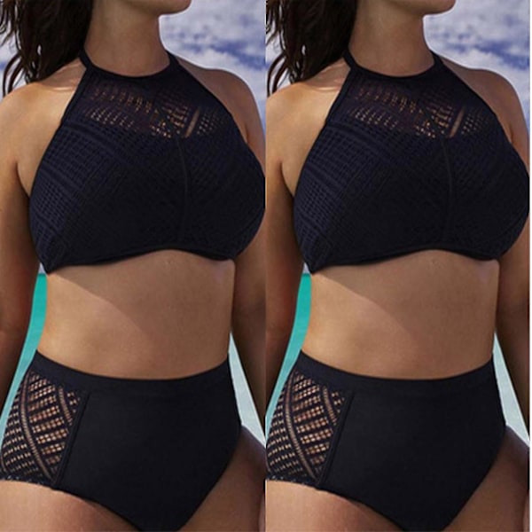 Plus Kvinder Bikini Sæt Push Up BH Højtaljet Badetøj 2XL